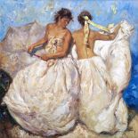 JOSÉ ROYO (b.1945) Two girls in white dresses, serigraph, signed in pen and numbered 67/195, 106cm x