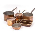 ANTIQUE COPPER SAUCEPANS to include a Leon Jaeggi and Son, together with a Brevet butler's tray