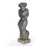 A VOLCANIC HARDSTONE FIGURE of female form, 22cm wide x 82cm in height