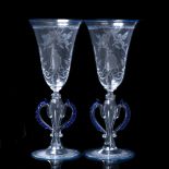 A PAIR OF MURANO GLASS GOBLETS produced for Thomas Goode with blue highlighted decoration, the
