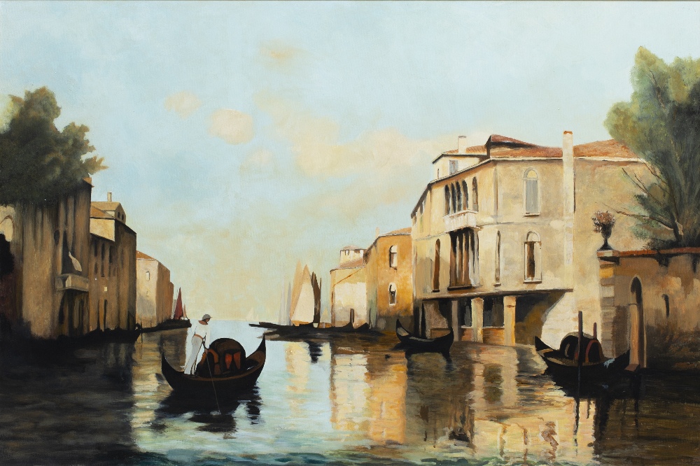 ROBERT STANNAGE A canal view in Venice, acrylic on canvas, signed lower right, 100cm x 150.5cm