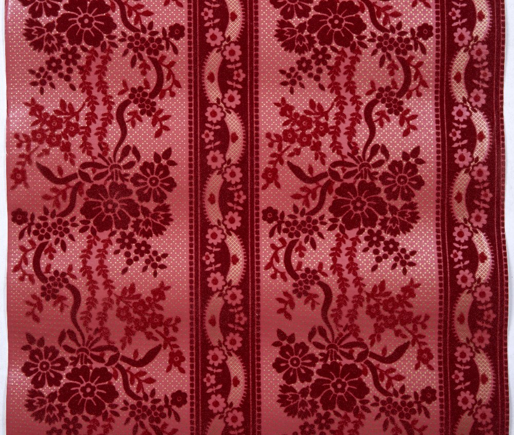 THREE BOXED ROLLS OF RED FLOCK WALL PAPER - Image 2 of 2