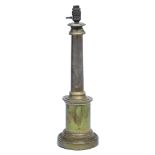 A TURNED BRASS TABLE LAMP 55cm high to the top of the fitting