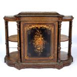 A 19TH CENTURY ENGLISH BURR WALNUT SIDE CABINET by Gillow & Co, the central floral marquetry