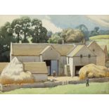 VERONICA BURLEIGH 'Cotswold farmyard', watercolour, signed lower right, 36cm x 49cm