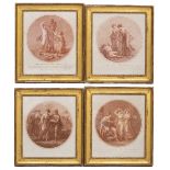 A GROUP OF FOUR SIMILARLY FRAMED ANTIQUE PRINTS depicting classical scenes, after Angelica Kauffman,