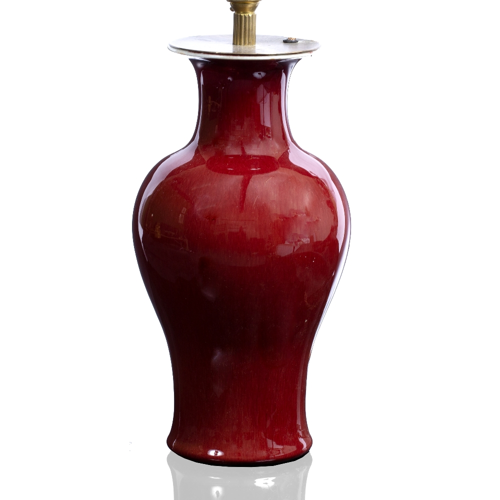 A TABLE LAMP converted from a Chinese oxblood red baluster vase, with flaring rim, 17cm diameter x - Image 2 of 2