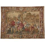 A REPRODUCTION TAPESTRY PICTURE depicting farmers, 196cm x 230cm