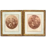 A PAIR OF DECORATIVE ANTIQUE PRINTS after Angelica Kauffman, one depicting Ceres, the other Flora,