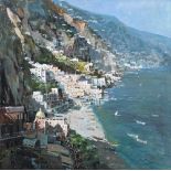 LATE 20TH CENTURY ITALIAN SCHOOL A view of the Amalfi coast, oil on canvas, indistinctly signed