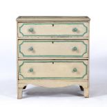 A 19TH CENTURY PAINTED PINE CHEST OF THREE DRAWERS in the Regency style, 76.5cm wide x 41.5cm deep x