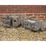 TWO CONCRETE PLANTERS moulded in the form of logs, the wider 63cm side to side (2)