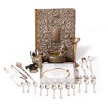 SILVER to include a sugar bowl and milk jug, trumpet vase, a napkin ring, teaspoons, a silver