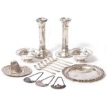 A PAIR OF WALKER & HALL SILVER BONBON DISHES 10cm diameter together with a pair of silver