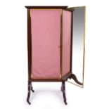 AN OAK FRAMED CHEVAL MIRROR with three fold out mirror plates, four splayed legs, brass and horn
