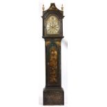 A GEORGE III CHINOISERIE LACQUERED EIGHT-DAY LONGCASE CLOCK the brass and silver dial with arabic