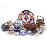 A COLLECTION OF ORIENTAL CERAMICS to include ginger jars, teapots, an Imari charger etc