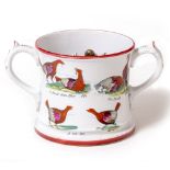 A 19TH CENTURY FROG MUG by Elsmore & Forster containing three frogs and with cock fighting scenes to