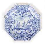 A DUTCH DELFT OCTAGONAL SHAPED DISH with monogrammed 'AP' to the reverse 18cm x 18cm