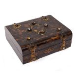 A 19TH CENTURY COROMANDEL WOOD GAMES COMPENDIUM with brass strapwork and onyx bead mounts,