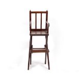 AN ANTIQUE MAHOGANY AND ELM CHILD'S HIGH CHAIR 27cm wide x 32cm deep x 83cm high