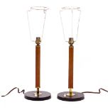 A PAIR OF HARDWOOD TABLE LAMPS ex Officers Mess RAF Wilderrath c.1960, 36cm high