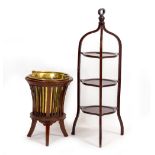 AN EDWARDIAN MAHOGANY THREE TIER CAKE STAND 39cm wide x 31cm deep x 96cm high together with an