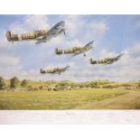 A DECORATIVE PRINT AFTER JOHN YOUNG 'Inspiration', depicting a fly past of four spitfires, limited