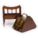 A 20TH CENTURY MAHOGANY CANTERBURY 48cm x 33cm x 51cm and a walnut coal box with brass handle,