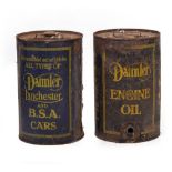 A DAIMLER FIVE GALLON OIL CAN of cylindrical drum form 43cm high and another similar (2)