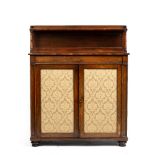 A VICTORIAN ROSEWOOD SIDE CABINET the superstructure with turned column supports, over a frieze