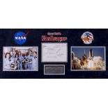 SIGNED CREW AUTOGRAPHS OF SPACE SHUTTLE CHALLENGER Francis Scobee, Michael J. Smith, Judith