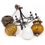 A PAIR OF LOBED BROWN GLASS HANGING LIGHT SHADES 23cm diameter together with a white glass
