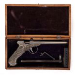 A CONTINENTAL PATENTED NICKEL PLATED CAST IRON AIR PISTOL stamped 'Brevet SGDG' with decorative