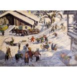 A GERMAN MID 20TH CENTURY EDUCATIONAL POSTER depicting a winter scene, after an original picture