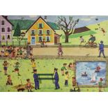 A PAIR OF CONTINENTAL EDUCATIONAL LITHOGRAPHIC POSTERS depicting a town with a park in spring and