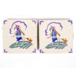 TWO POOLE POTTERY NURSERY RHYME TILES possibly 'Bye Baby Bunting', designed by Dora Batty (1891-