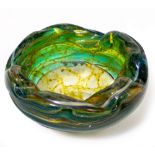 MDINA GLASS DISH in green and yellow, signed to the base