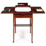 AN EDWARDIAN METAMORPHIC WRITING TABLE with a two part top opening to reveal correspondence stand,