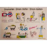 THREE MID 20TH CENTURY VIENNESE EDUCATIONAL POSTERS depicting the means of generating electricity