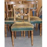 THREE VICTORIAN BAR BACKED DINING CHAIRS with green leather seats, bearing paper label 'Per L & NWR'