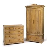 A VICTORIAN SCUMBLE DECORATED PINE CHEST OF TWO SHORT AND THREE LONG DRAWERS with turned knob