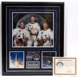 BUZZ ALDRIN, NEIL ARMSTRONG AND MICHAEL COLLINS SIGNATURES to an Apollo 11 large photo, mounted in a
