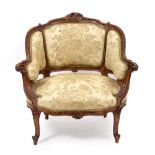 A LATE 19TH CENTURY FRENCH CARVED WALNUT FRAMED UPHOLSTERED CHAIR 80cm wide x 50cm deep x 80cm high