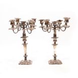 A PAIR OF SILVER PLATED CANDELABRA 39cm x 42cm