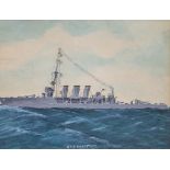 HMS INCONSTANT WATERCOLOUR ON PAPER 25cm x 32cm