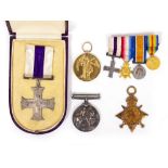 A MILITARY CROSS (MC) in original box and related Great War KVG medals and miniatures - QM and LT (