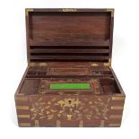 A BRASS BOUND COLONIAL STYLE ROSEWOOD BOX with internal fittings, 48cm x 32cm x 23cm