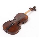 AN ANTIQUE VIOLIN with a single piece back, 56cm long