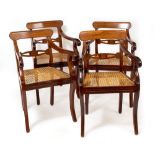 A SET OF FOUR 19TH CENTURY STYLE ORIENTAL HARDWOOD CARVER ARMCHAIRS with caned seats, 53cm wide x